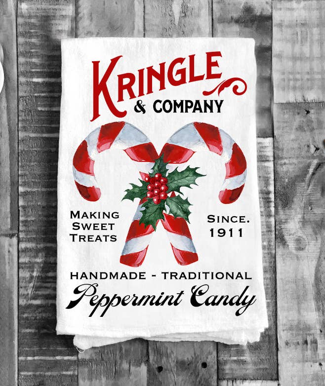 Christmas Candy Cane Kringle & Co. Flour Sack Tea Towel