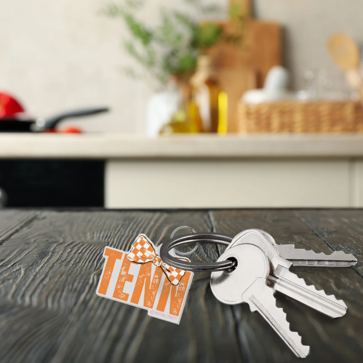 Orange Checkerboard Bow Tenn Acrylic Keychain keychains