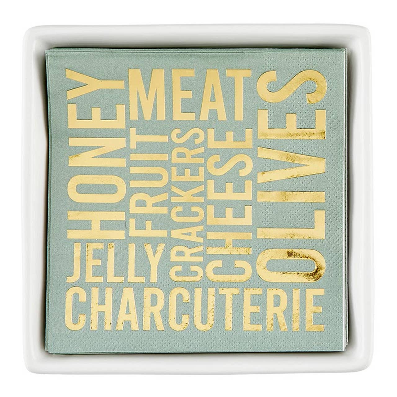 Ceramic Napkin Tray + Napkins - Charcuterie: Ceramic, Paper, Cotton Twill Ribbon