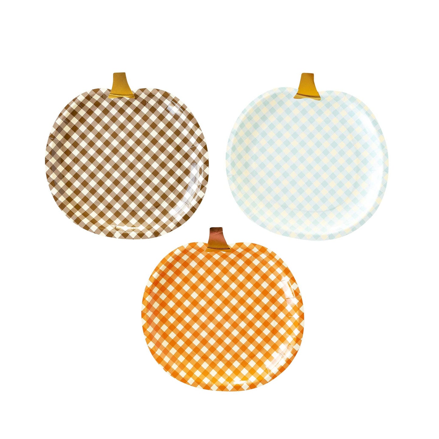 THP1043 - Harvest Gingham Pumpkin Shaped Paper Plate Set
