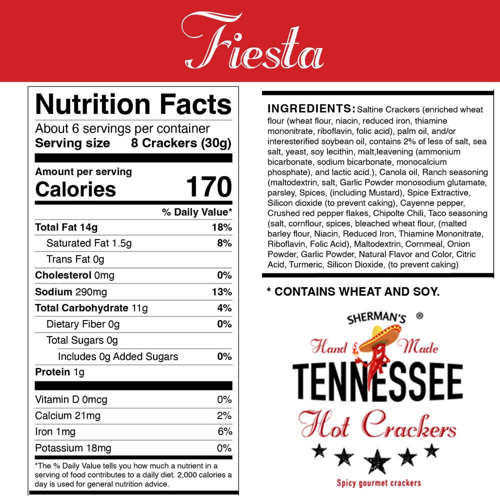 Sherman's Tennessee Hot Crackers, Fiesta Flavor 30 ct