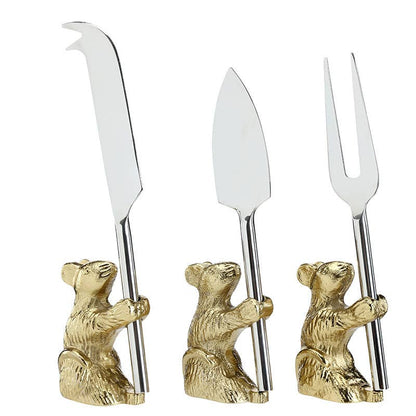 Mice Cheese Knives - Set of 3: Mouse: 2.5" H x 1.75" W ,  Mouse with Knife: 6.5" H x 1.75" W x 1.25" D