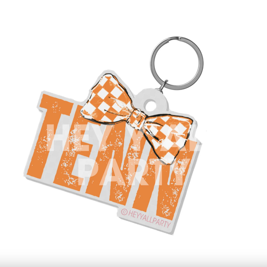 Orange Checkerboard Bow Tenn Acrylic Keychain keychains