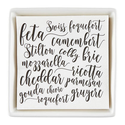 Ceramic Napkin Tray + Napkins - Cheese: Ceramic, Paper, Cotton Twill Ribbon