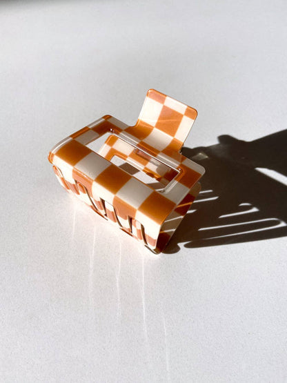 Checkered Chunky Claw Clip | Eco-Friendly: Orange