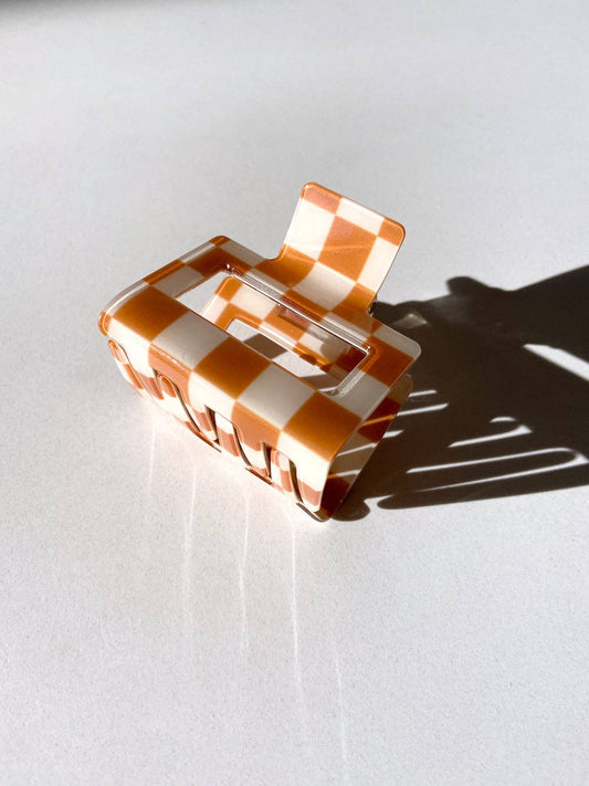 Checkered Chunky Claw Clip | Eco-Friendly: Orange