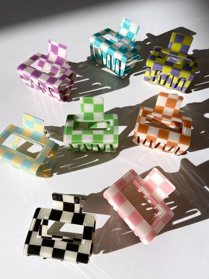 Checkered Chunky Claw Clip | Eco-Friendly: Orange