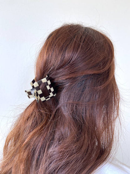 Checkered Chunky Claw Clip | Eco-Friendly: Orange
