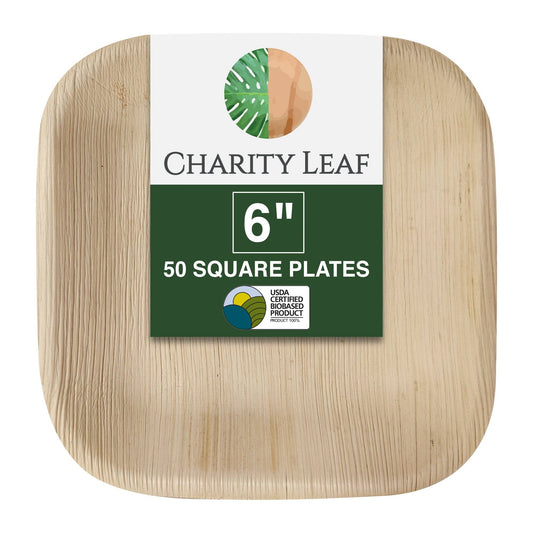 Palm Leaf Square Plate - 6" Inch - Pack of 50 Plates