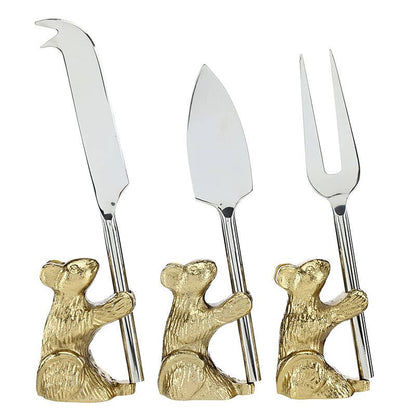 Mice Cheese Knives - Set of 3: Mouse: 2.5" H x 1.75" W ,  Mouse with Knife: 6.5" H x 1.75" W x 1.25" D