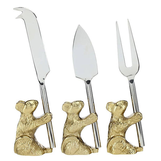 Mice Cheese Knives - Set of 3: Mouse: 2.5" H x 1.75" W ,  Mouse with Knife: 6.5" H x 1.75" W x 1.25" D