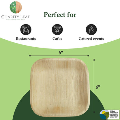 Palm Leaf Square Plate - 6" Inch - Pack of 50 Plates