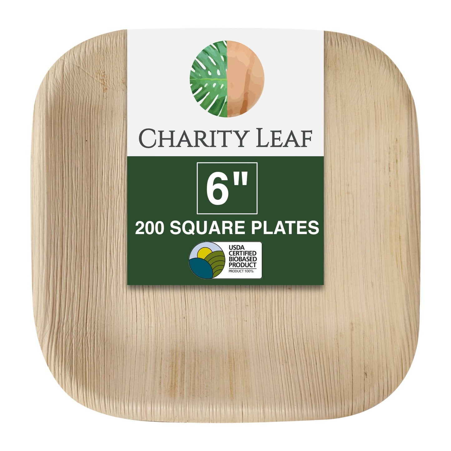 Palm Leaf Square Plate - 6" Inch - Pack of 50 Plates