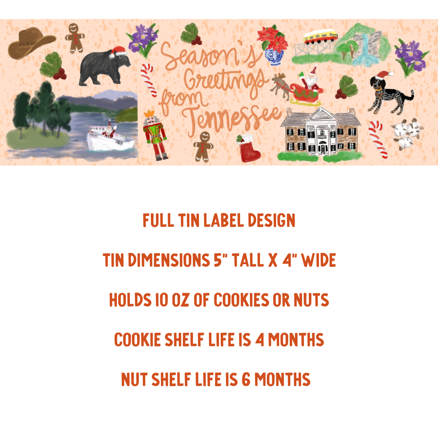 Tennessee Holiday Tin | Gourmet Cookies & Nuts: Cranstachio Shortbread Cookies