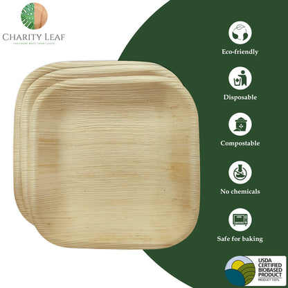 Palm Leaf Square Plate - 6" Inch - Pack of 50 Plates