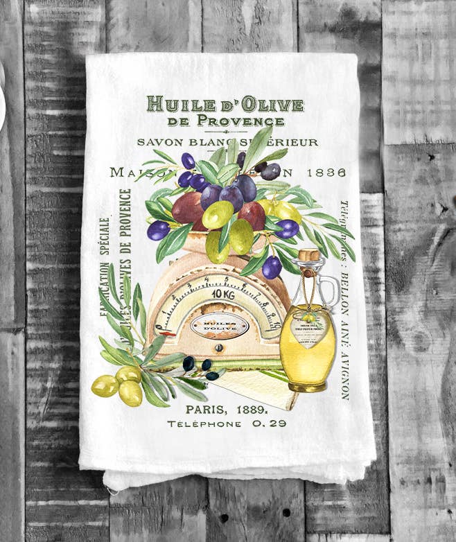 French Paris Huile D Olives Cotton Flour Sack Tea Towels